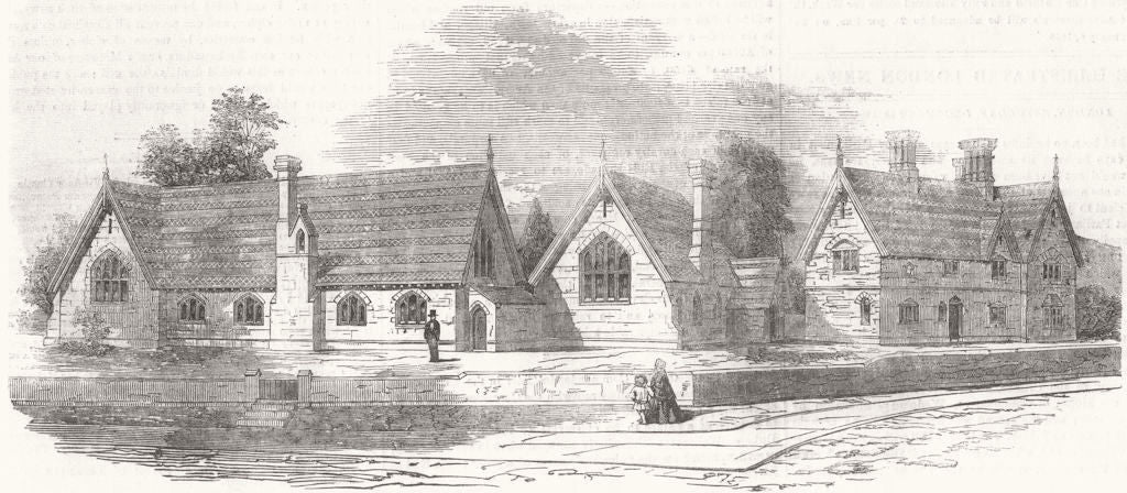 SURREY. Reigate new National Schools 1854 old antique vintage print picture